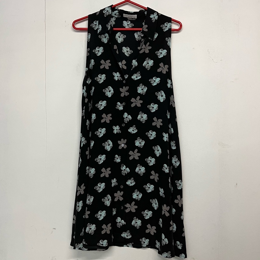 Equipment Femme Black Floral Print Silk Dress